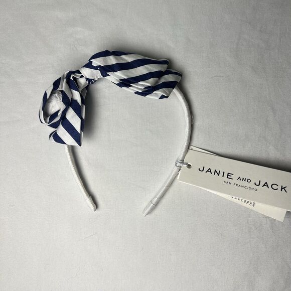 Janie And Jack Bow Headband, Navy And White Stripes - Picture 1 of 4